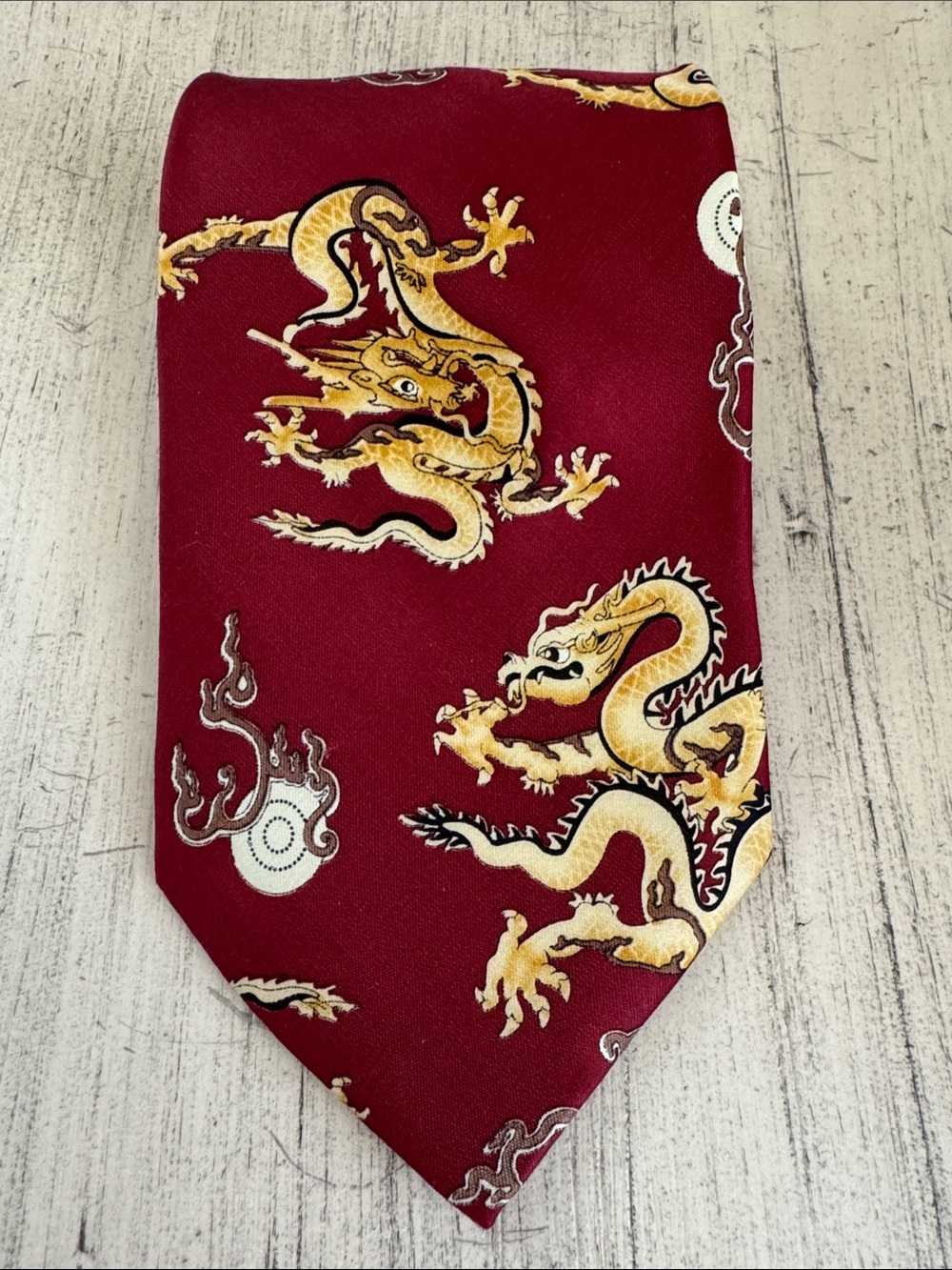 Gold Red Dragon Print Silk Tie - Picture 2 of 7